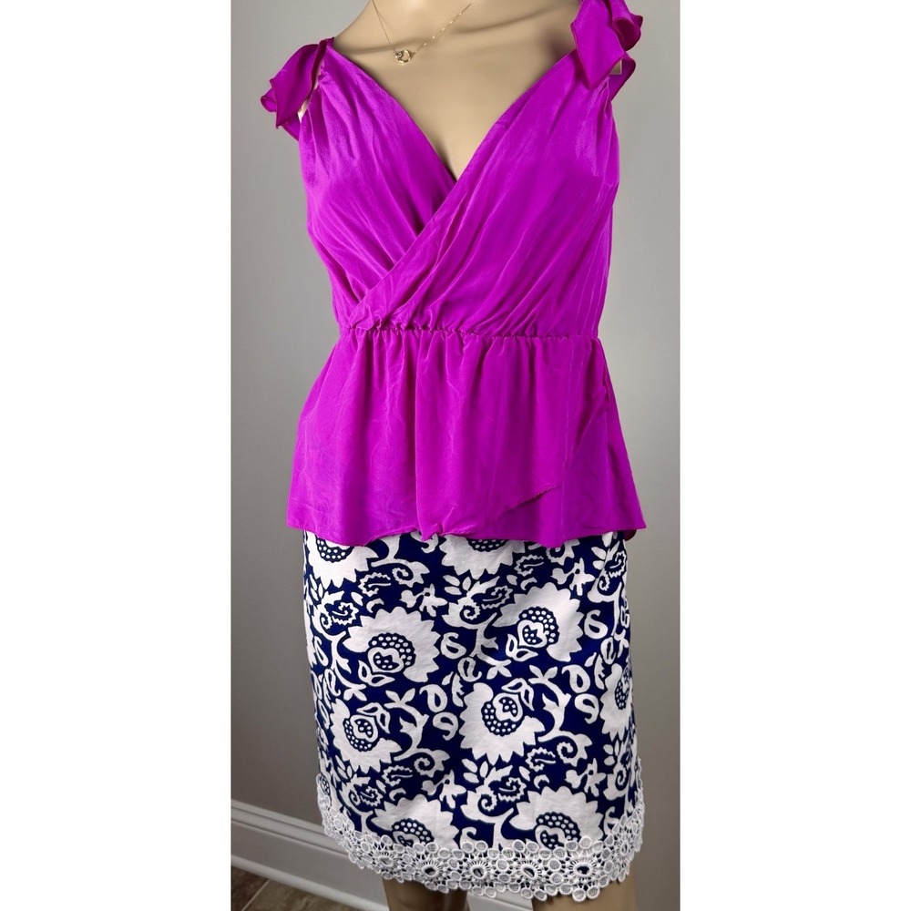 Amanda Uprichard 100% Silk V-Neck Top Blouse Pink Ruffle Accents Sz S - Picture 3 of 12